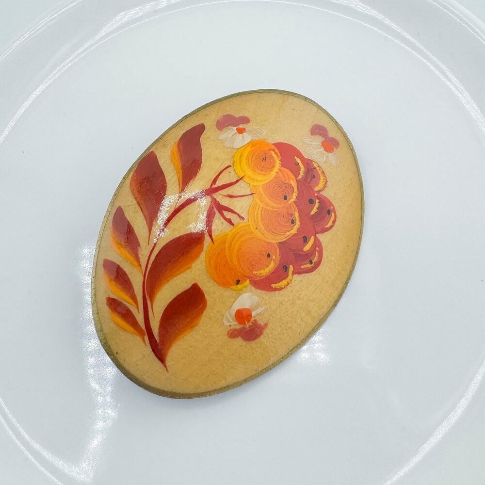 Vintage Hand-Painted Floral Brooch 60s Retro Cottagecore Grandcore Artisan